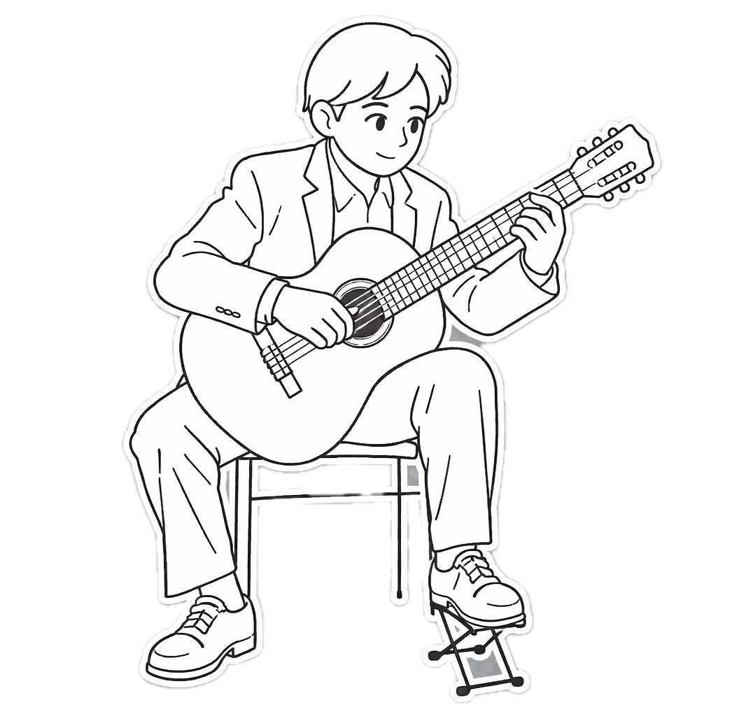 Diagram showing a way to hold the guitar